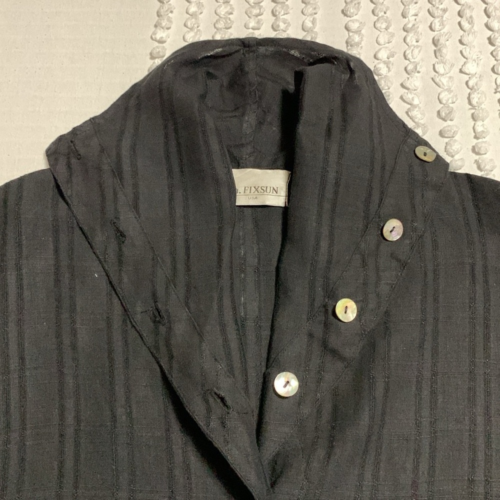 La FIXSUN Women’s 100% Linen Hi-Low Textured Boxy Black Button-Up Shirt USA XL - Picture 8 of 16